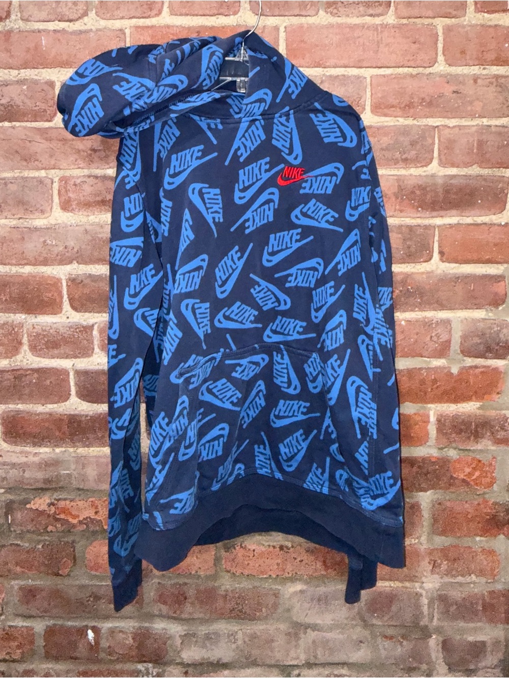 Nike Navy and Blue Allover Logo Crewneck Sweatshirt hoodie youth size XL